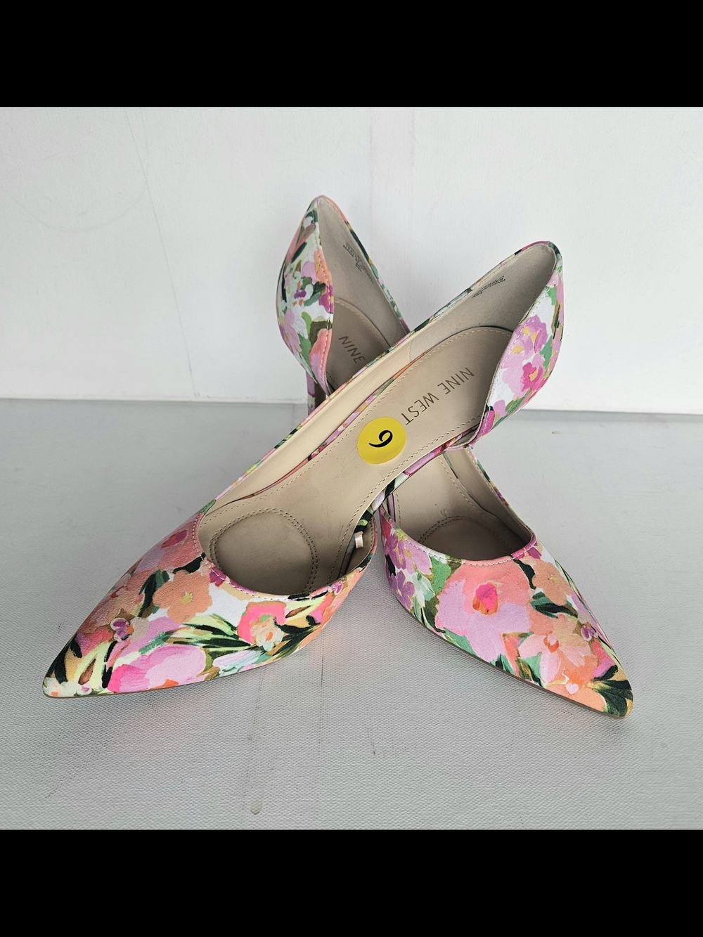 Nine West Floral Multicolor Stiletto 3.5"  Pointed Toe Slip On Pumps for Women